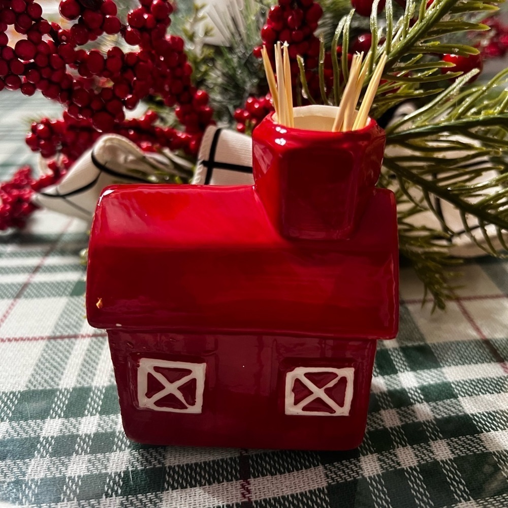 Red Barn Toothpick Holder NWOT